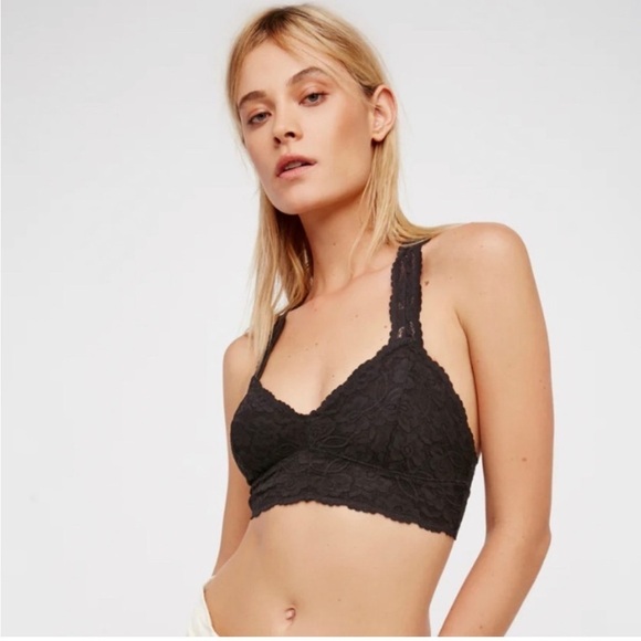 Free People • Galloon Floral Black Lace Racerback Bra Bralette - Picture 1 of 16
